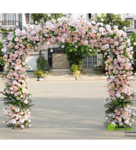 cổng vuông full hoa tone hồng phấn 